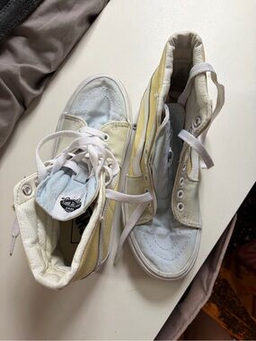 Vans Sk8-Hi High Top Sneakers in Pale Yellow & White
